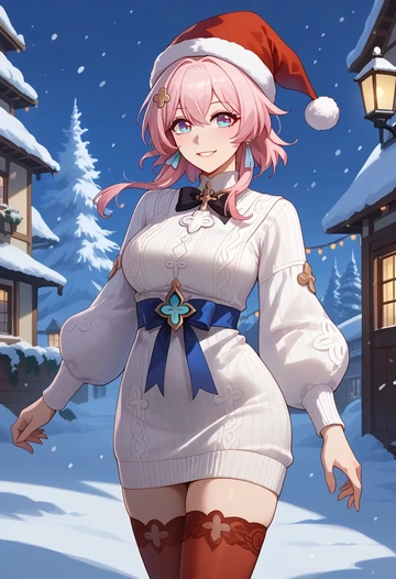 star rail,march 7th,Christmas,sweater dress,stockings  - AI generated anime art